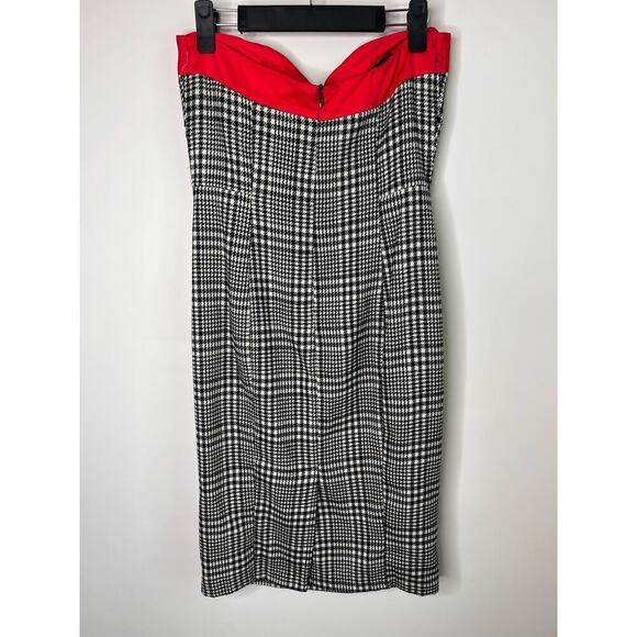 Karlie Bow Houndstooth Strapless Knee Length Sheath Dress Gray Women's Sz Small - Picture 2 of 11